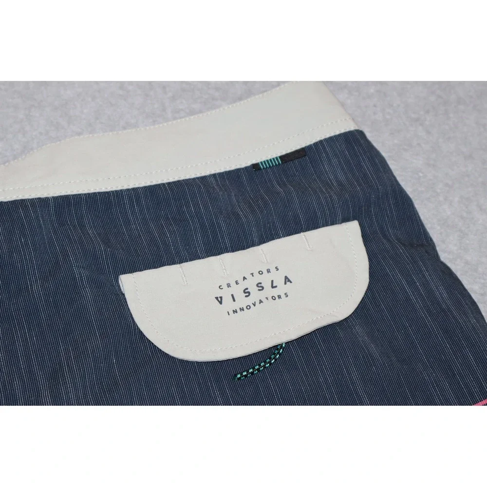 Vissla Board Shorts Mens 34 Blue Striped Upcycled Poly Cotton Stretch Surf Swim